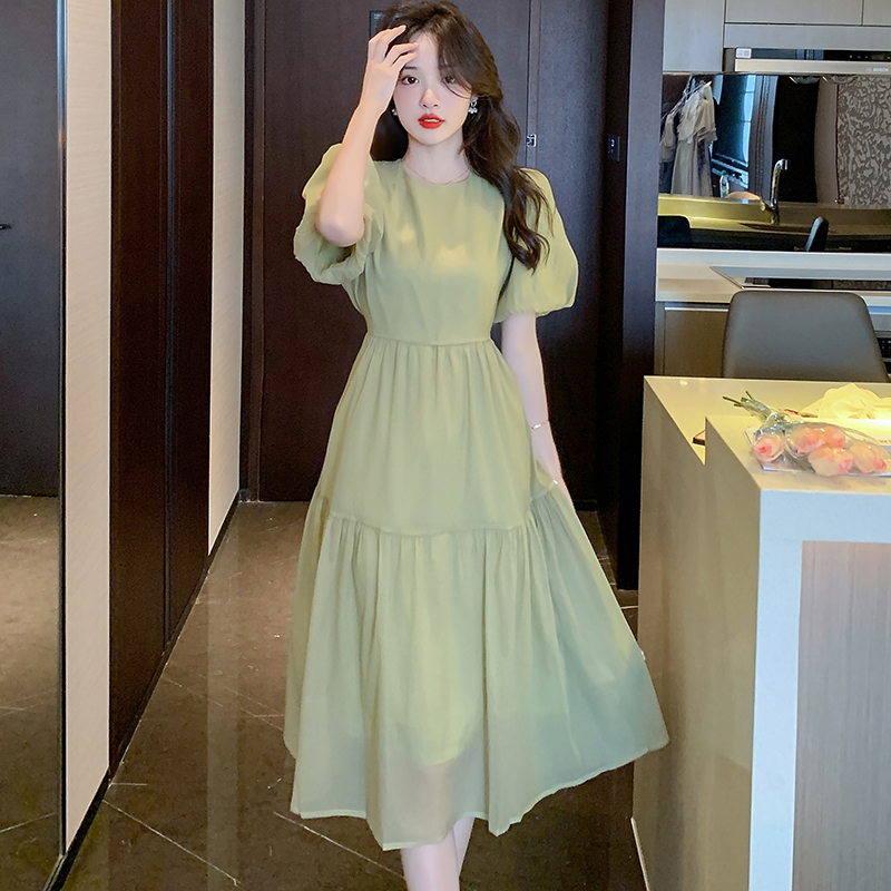Summer Dress Women 2022 New Tie Waist Organza Feel Cinched Waist Gentle Fairy Dress