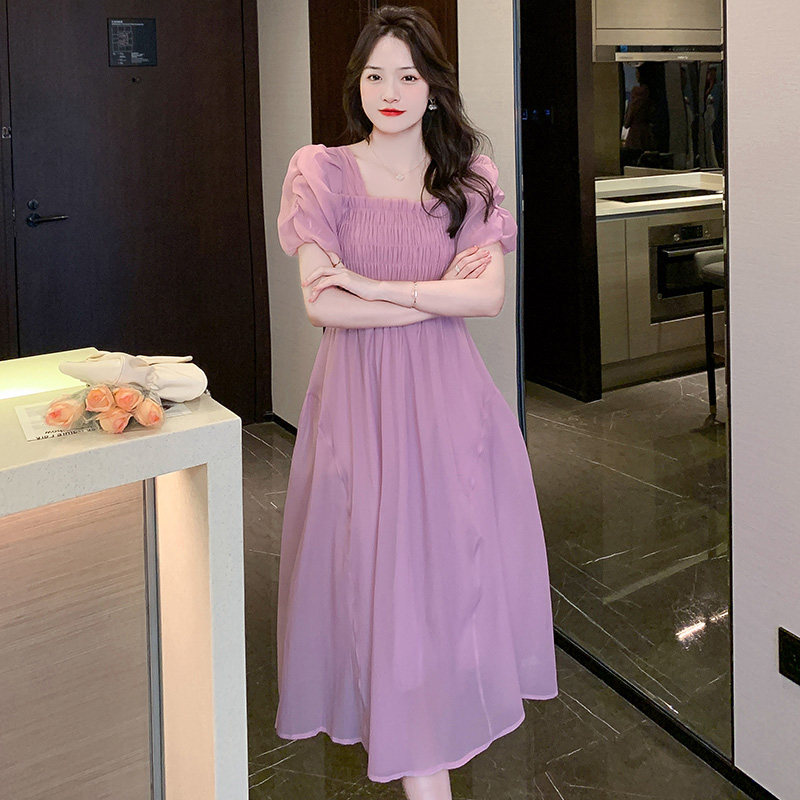 Women’s Summer 2022 Chiffon Short Sleeve French Style Waist Cinched Elegant Fairy Dress