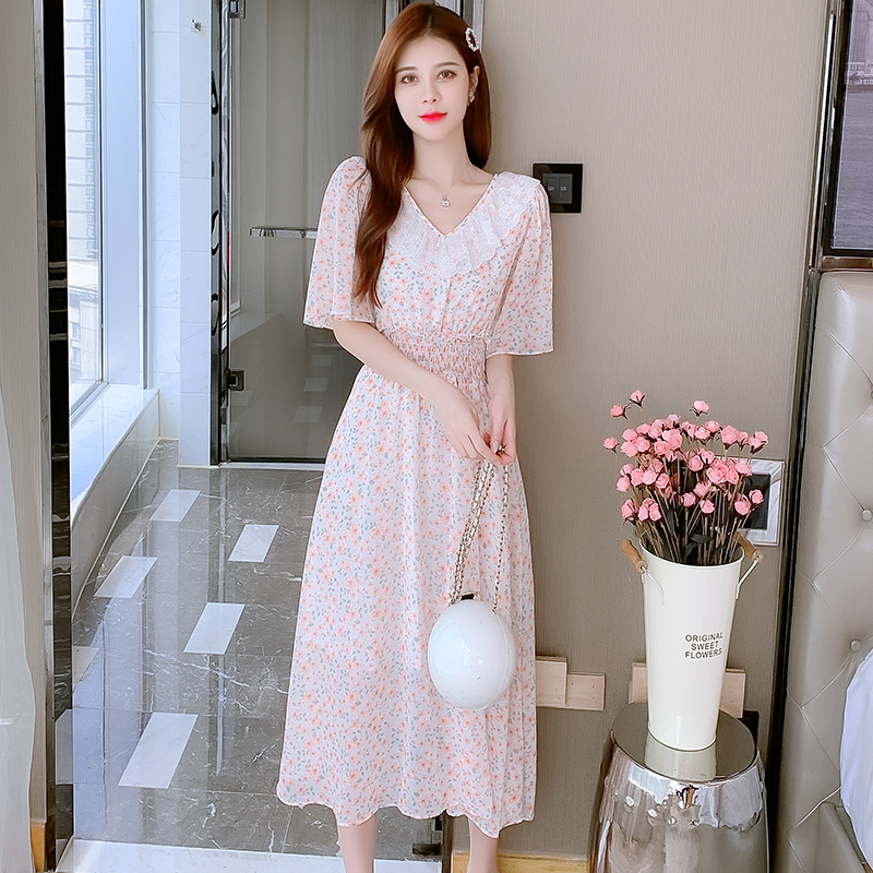 New Summer French Style Slimming Chiffon Floral Dress