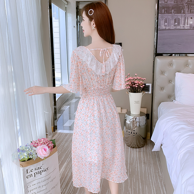 New Summer French Style Slimming Chiffon Floral Dress