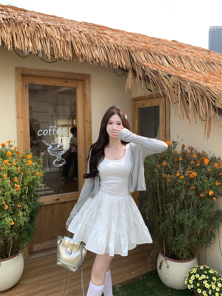 Plus Size Korean Style U-Neck Tiered Cami Dress Short Skirt Spring New Layering Vest Dress