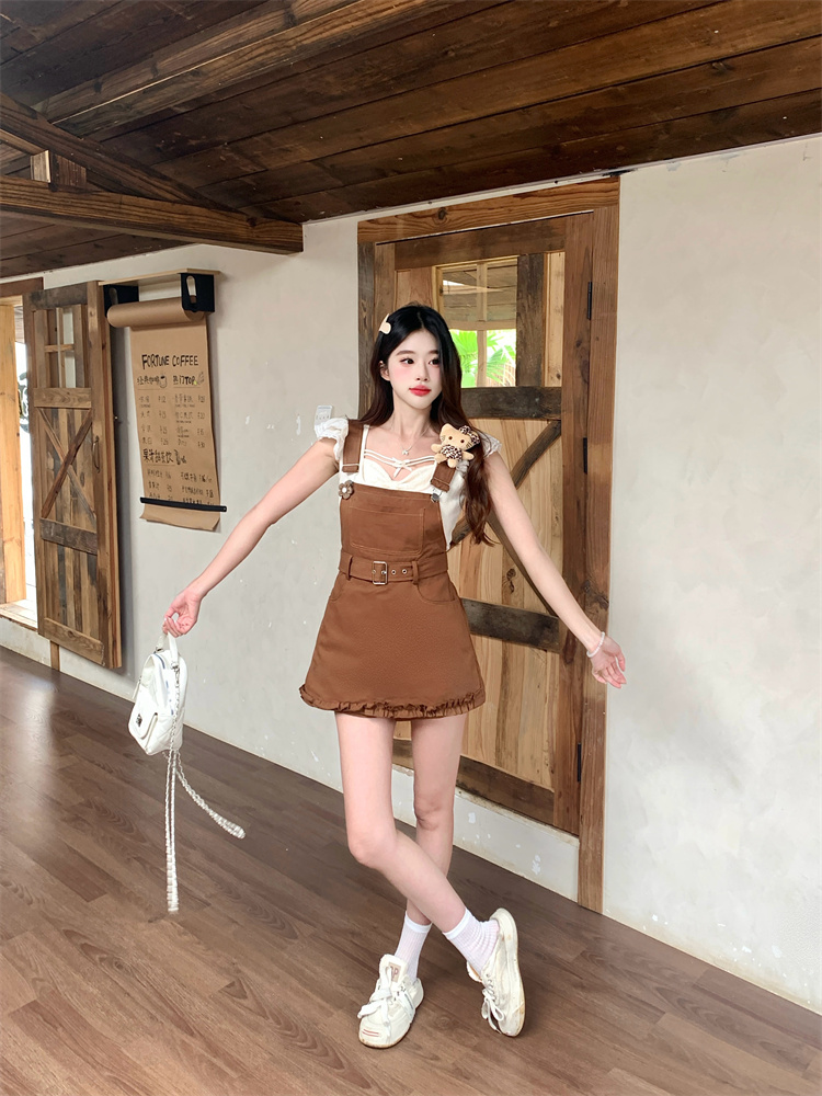 Sweetheart Soft Summer Slimming Sweet Style Niche Design Overalls Set with Fly Sleeve Top for Women - Style f6164d - Image 3
