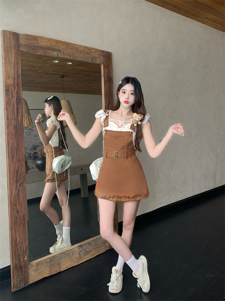 Sweetheart Soft Summer Slimming Sweet Style Niche Design Overalls Set with Fly Sleeve Top for Women - Style f6164d - Image 4
