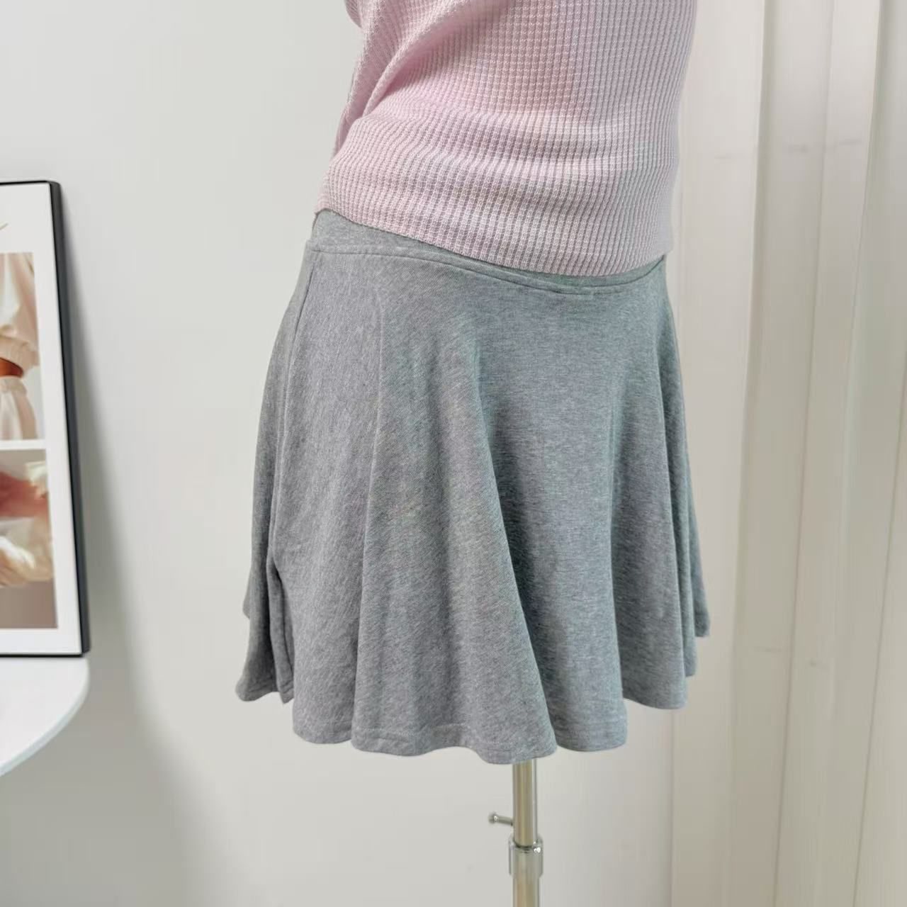Xzichic Women’s A-Line Flared Mini Skirt with Built-In Safety Shorts and Rolled Hem