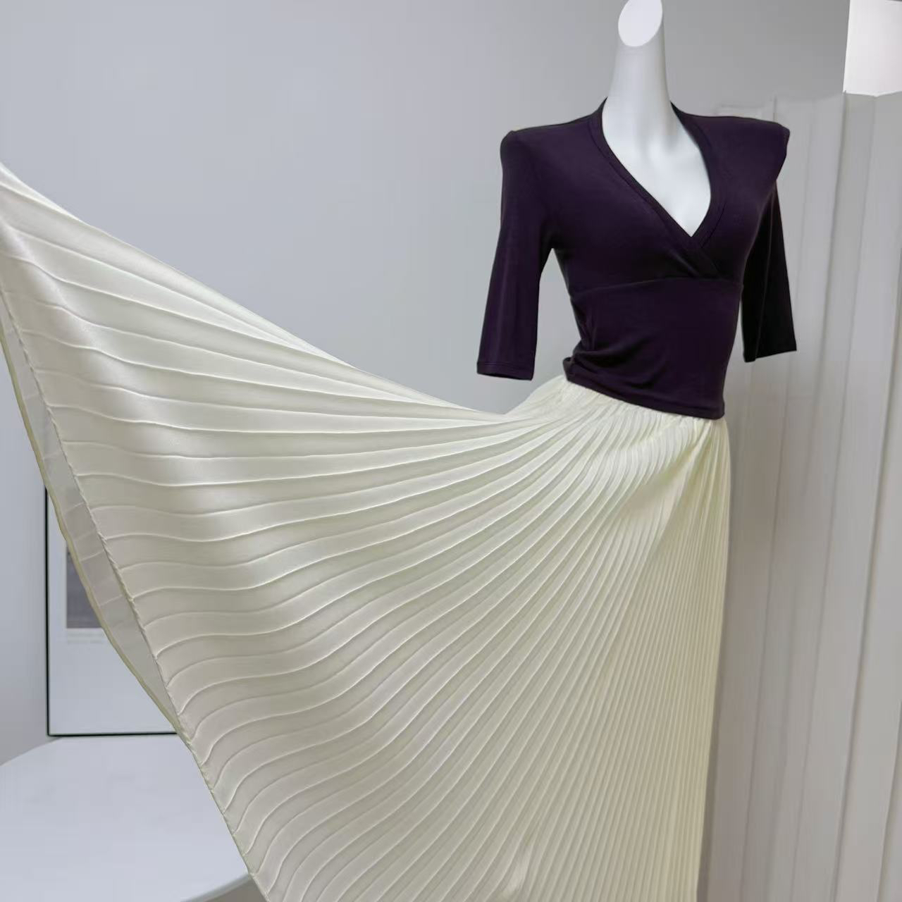 LYNEE Elegant Chiffon Pleated A-Line Long Skirt for Women 2026 Summer