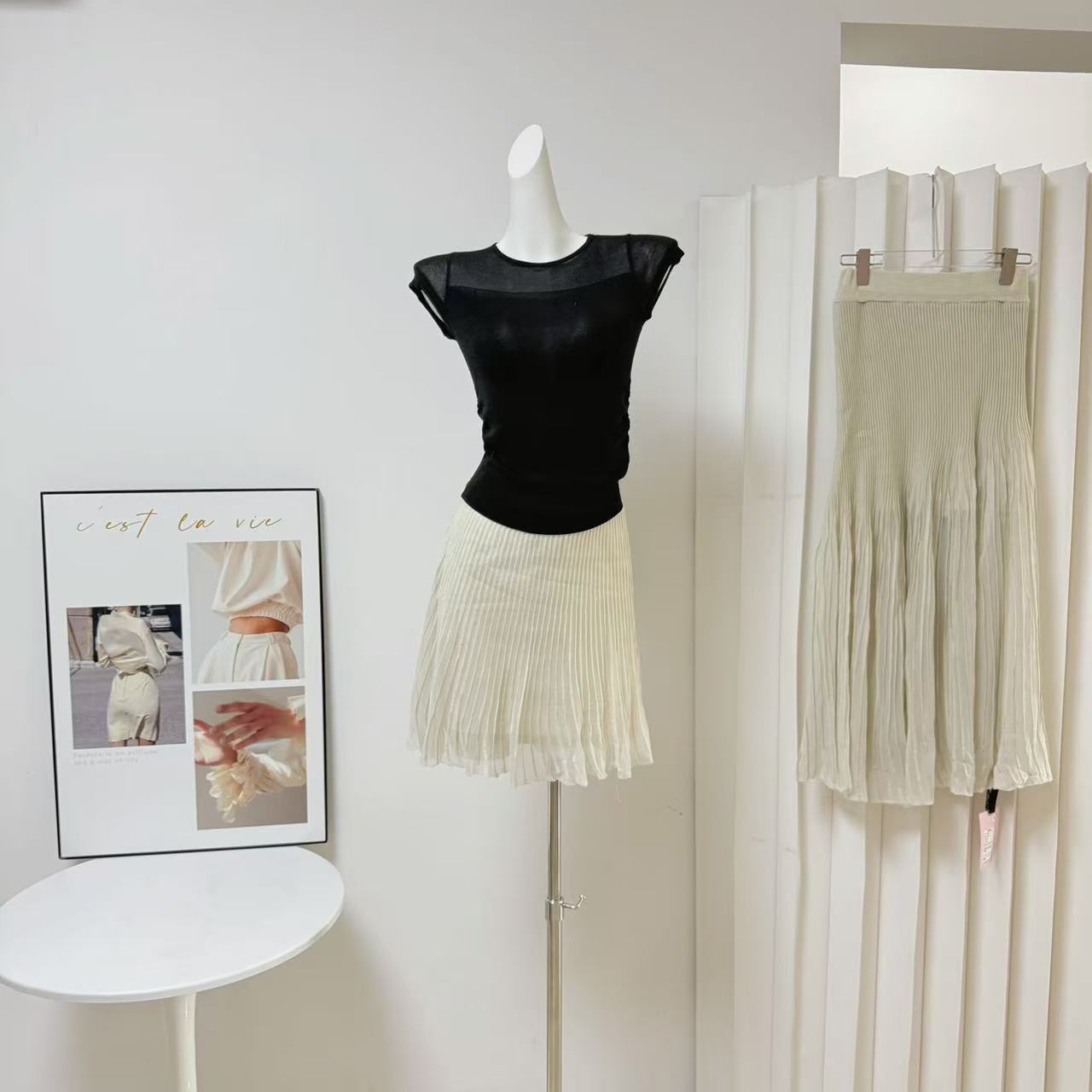 Sheer Mermaid Pleated Skirt with Sculpted Detail