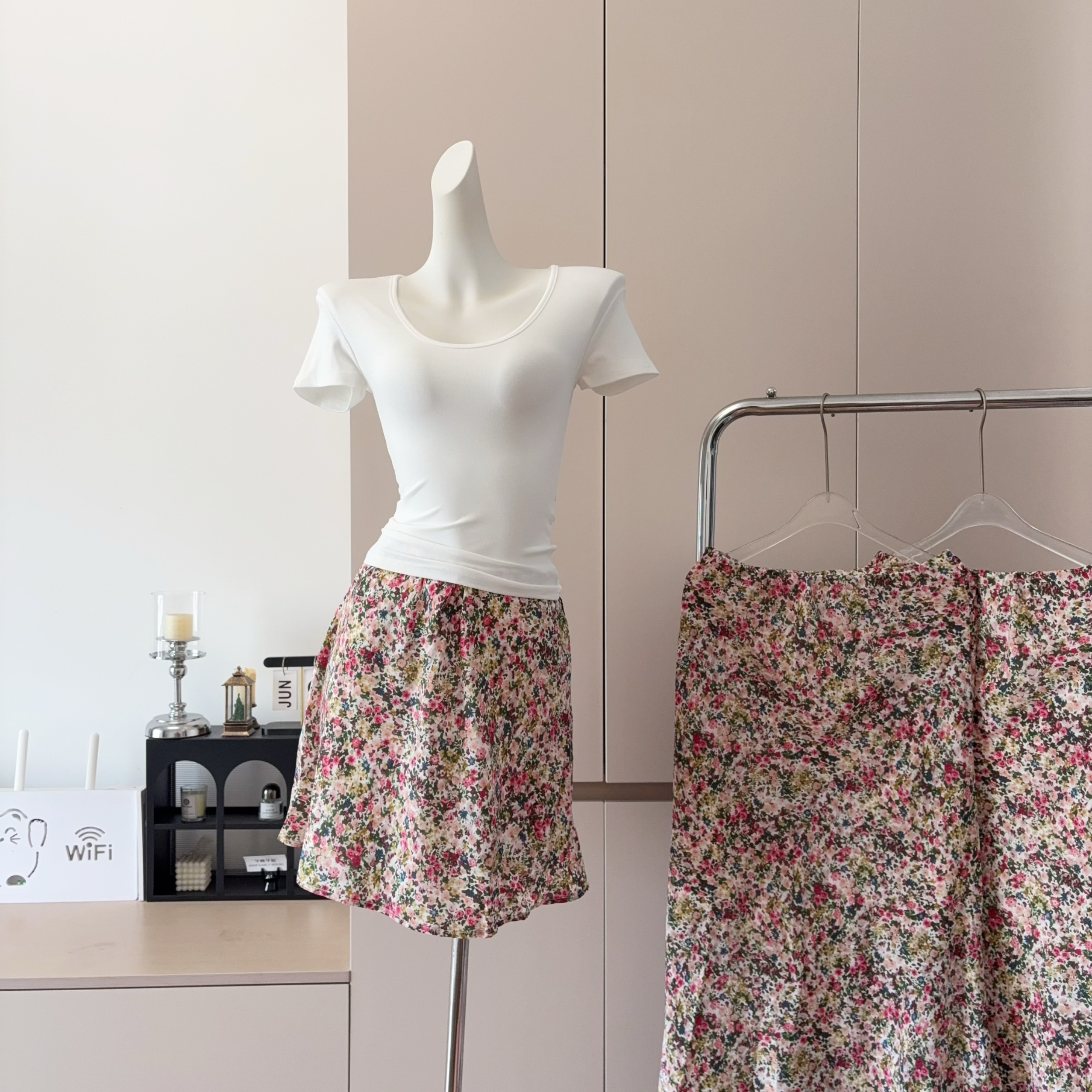 Fresh Floral A-Line Midi Skirt for Women Summer High Waist Slimming Drapey