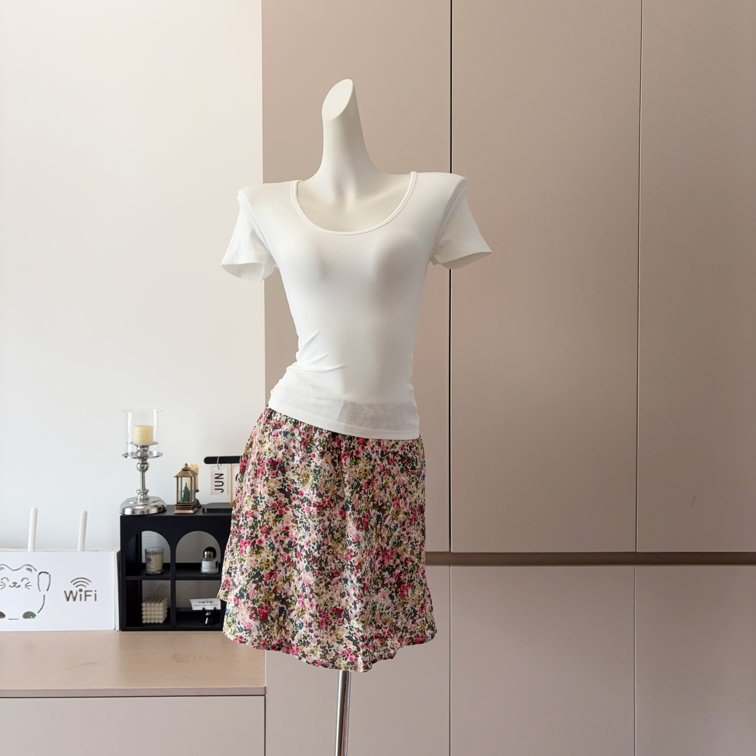 Fresh Floral A-Line Midi Skirt for Women Summer High Waist Slimming Drapey