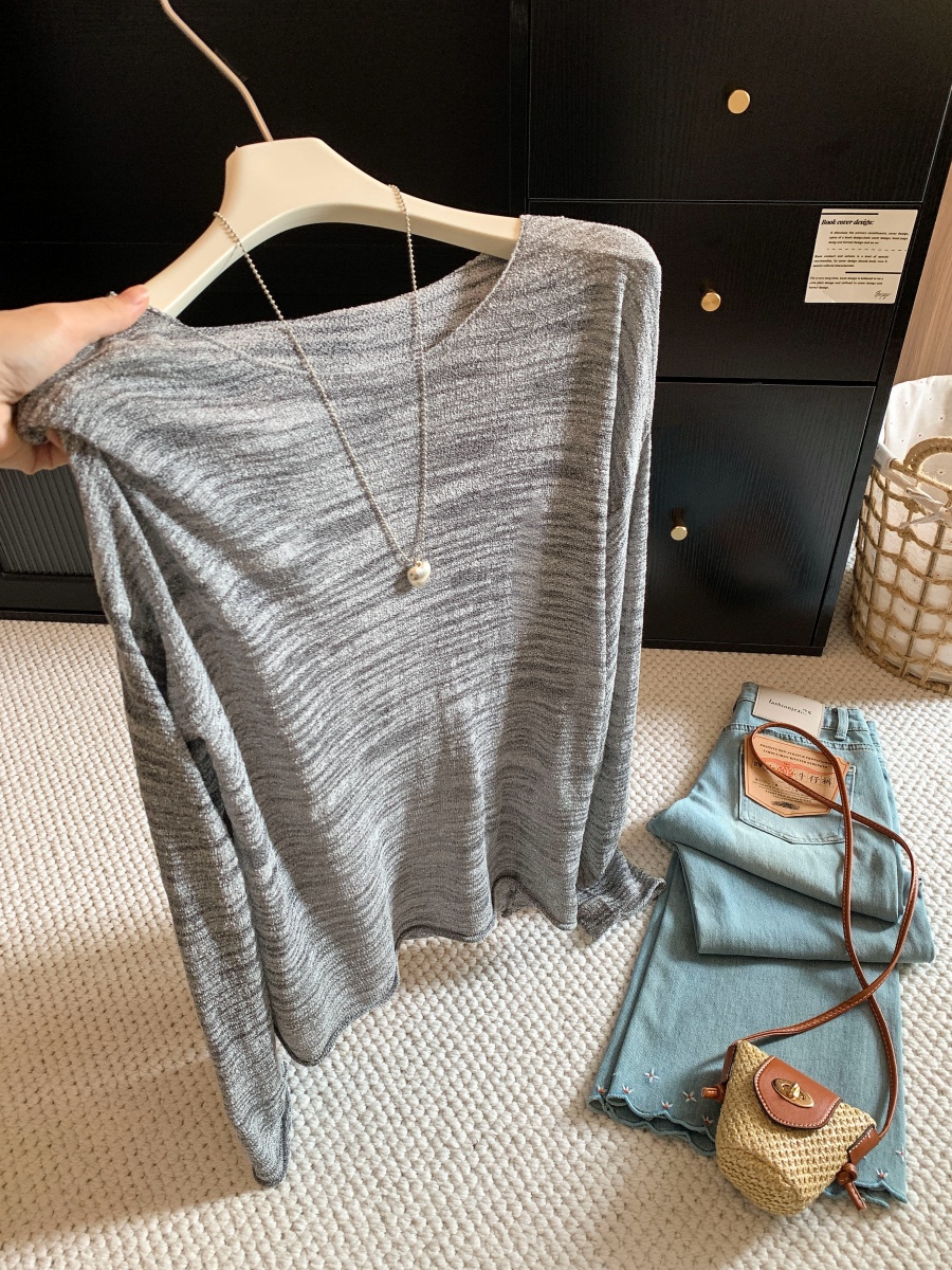 Women’s Sheer Knit Boat Neck Off-Shoulder Long Sleeve Sun Protection Top 2026 Summer