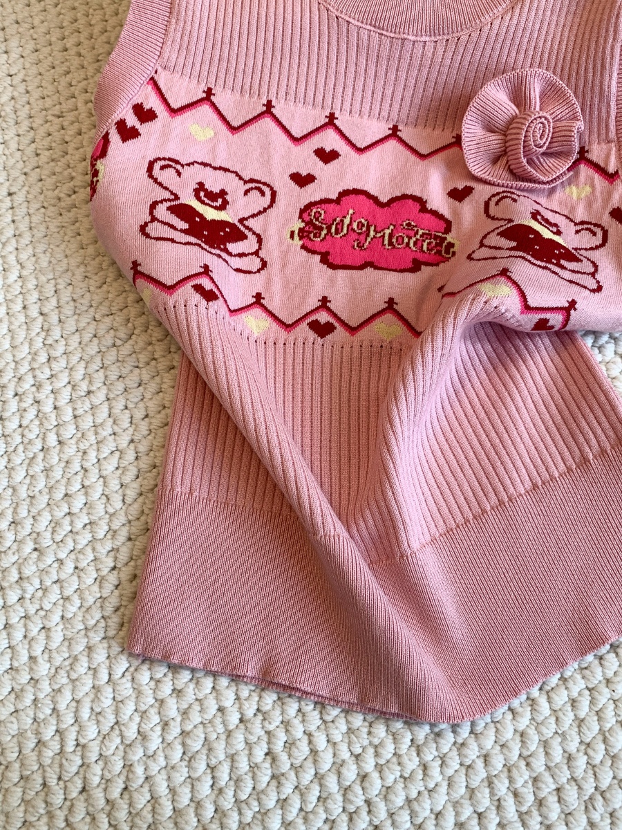 Pink Cartoon Print Sleeveless Knit Vest Women Summer Slim Fit Top - Image 4