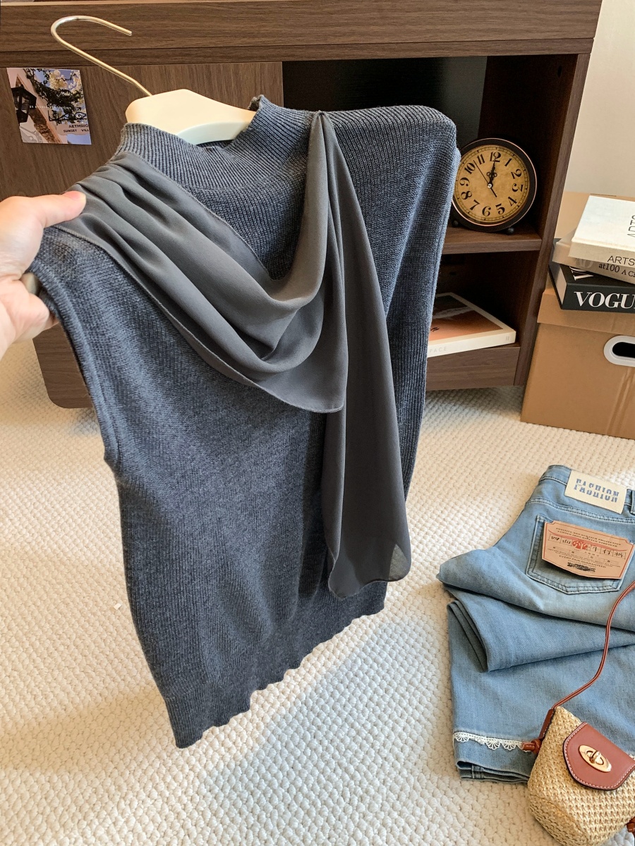 Women's Sleeveless Knit Top with Ribbon Detail French Minimalist Style 2026 Early Autumn Slimming - Image 3