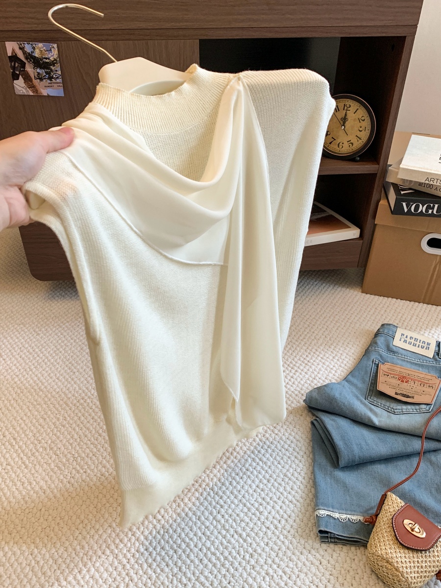Women’s Sleeveless Knit Top with Ribbon Detail French Minimalist Style 2026 Early Autumn Slimming