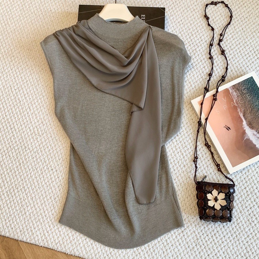 Women's Sleeveless Knit Top with Ribbon Detail French Minimalist Style 2026 Early Autumn Slimming - Image 5