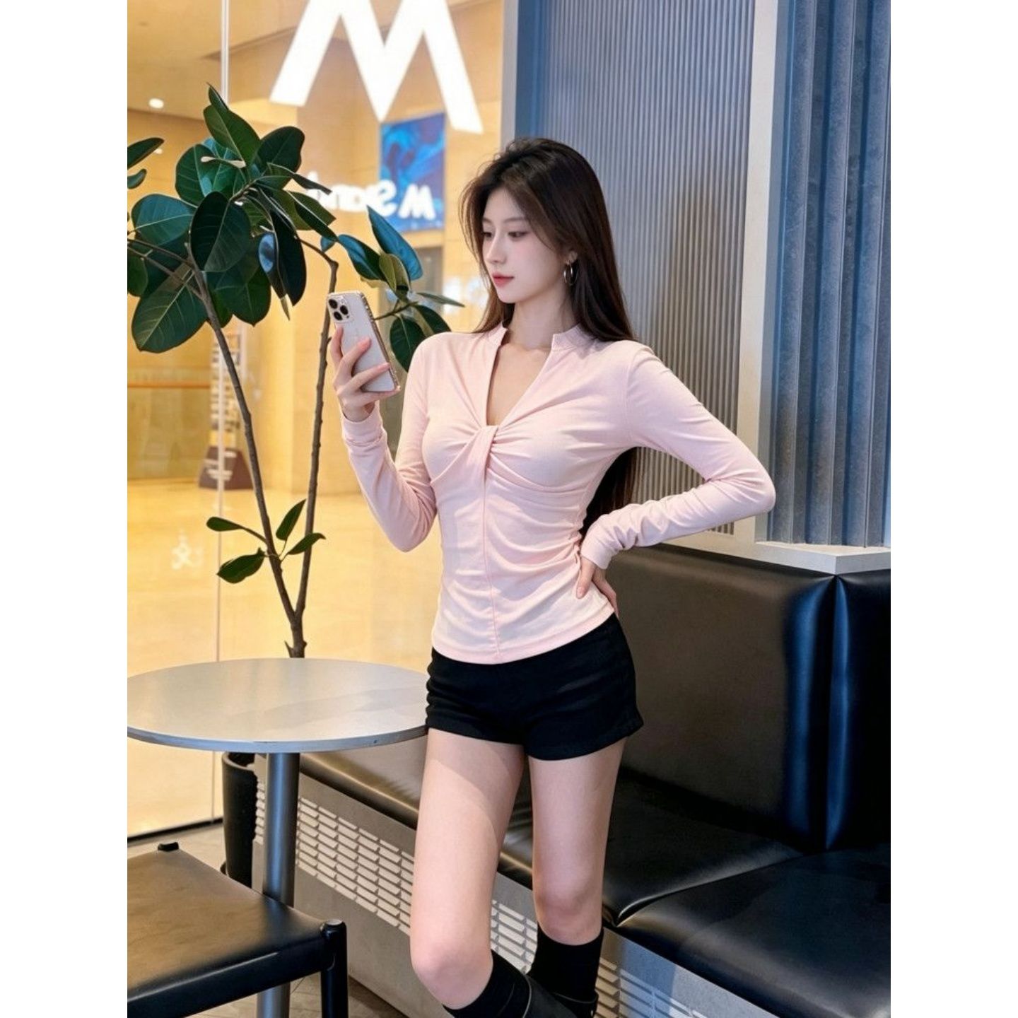 Korean Chic Sweet Pink Long Sleeve T-Shirt New Autumn Sweet Lazy Style Drape - Image 3